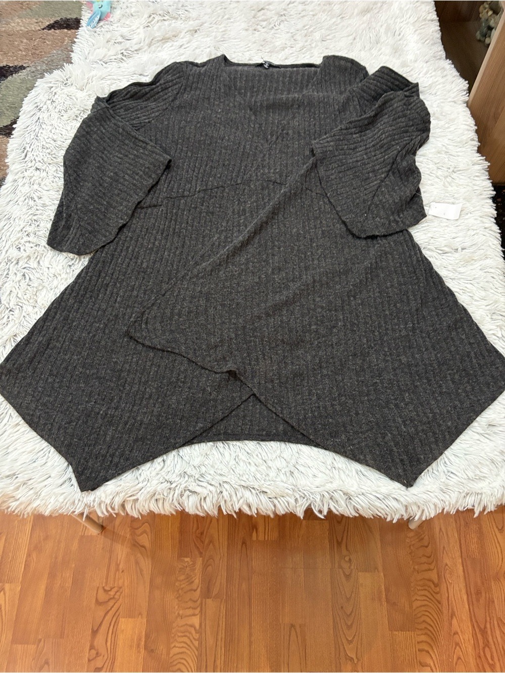 Relativity Charcoal Ribbed Open Front Cardigan XL Waterfall Hem - Picture 16 of 16